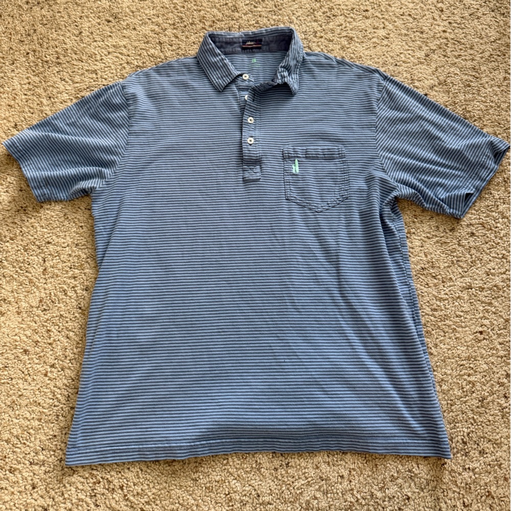 johnnie-O Blue Striped Polo with Chest Pocket